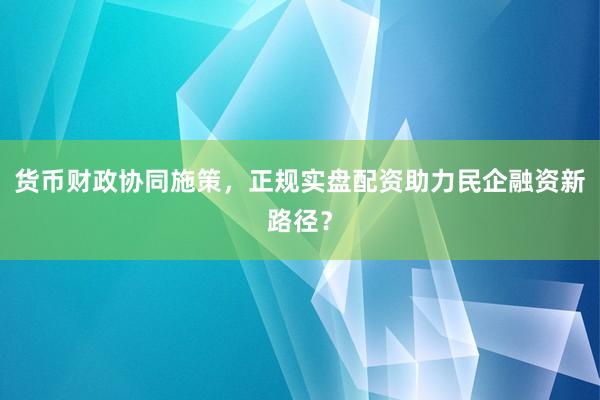 货币财政协同施策，正规实盘配资助力民企融资新路径？