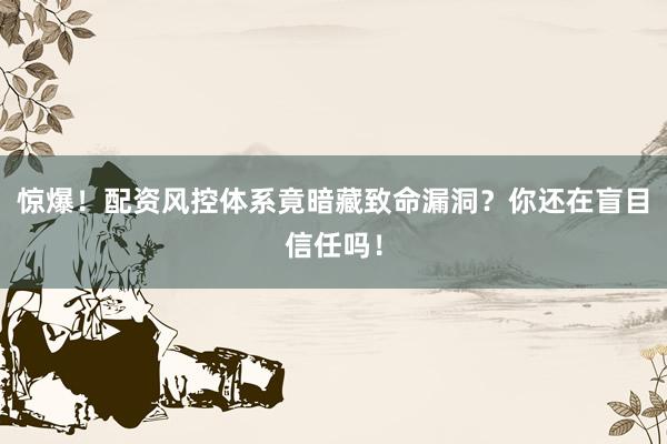 惊爆！配资风控体系竟暗藏致命漏洞？你还在盲目信任吗！